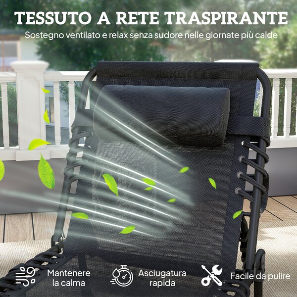 Outsunny Sdraio da Giardino Pieghevole con Schienale Reclinabile su 5 Posizioni e Cuscino, 185x58x30cm, Nero | Aosom Italy