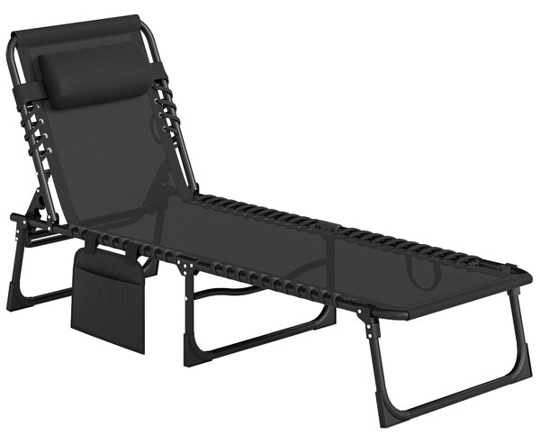 Outsunny Sdraio da Giardino Pieghevole con Schienale Reclinabile su 5 Posizioni e Cuscino, 185x58x30cm, Nero | Aosom Italy
