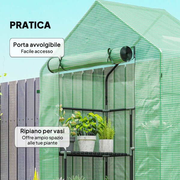 Outsunny Serra da Giardino con 2 Mensole a 3 Livelli e Ingresso a Zip, in Acciaio e PE, 142x73x195 cm, Verde | Aosom Italy