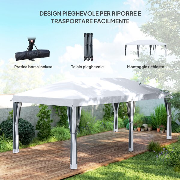 Outsunny Gazebo Pieghevole da Giardino con Zanzariera e Borsa di Trasporto, 6x3 m, Crema | Aosom Italy