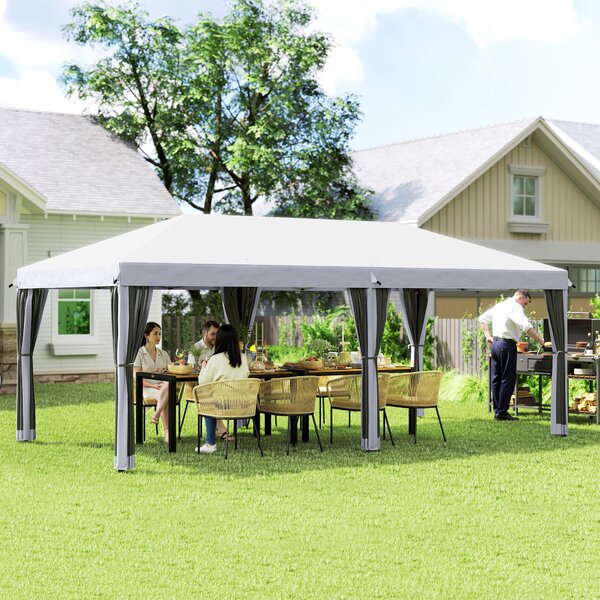 Gazebo da Giardino 6x3 m Pieghevole con Zanzariera e Borsa di Trasporto in Acciaio e Tessuto Oxford Crema