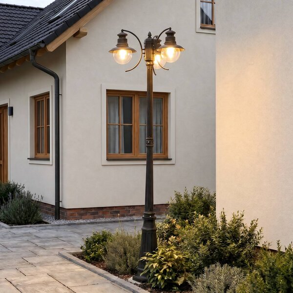 Lampada da esterno Lindby Eddie, 198 cm, ruggine, metallo, IP44, E27 EDDIE Lindby, dimmerabile, Marrone / Ruggine, Campagna / Rustiche