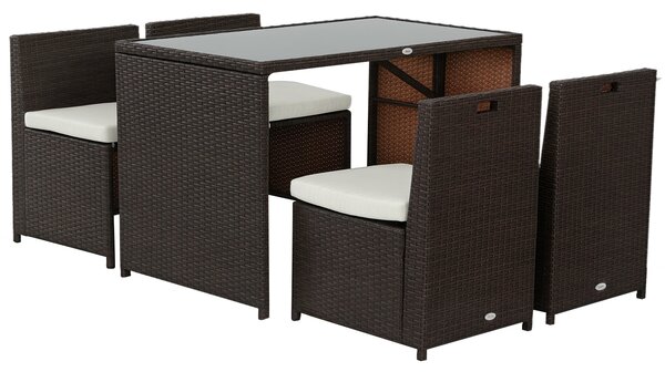 Outsunny Set Mobili da Giardino in Rattan 5pz Tavolo Pranzo 4 Sedie con Cuscini|Aosom