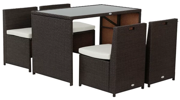 Outsunny Set Mobili da Giardino in Rattan 5pz Tavolo Pranzo 4 Sedie con Cuscini|Aosom