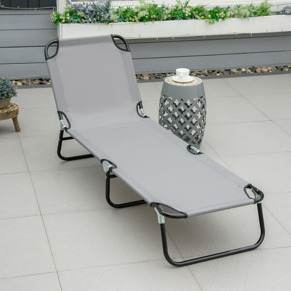 Outsunny Sdraio da Giardino Pieghevole con Schienale Regolabile, Acciaio e Tessuto Oxford, 188x56x28cm, Grigio | Aosom Italy