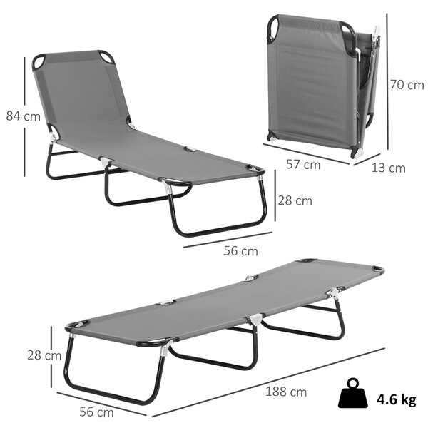 Outsunny Sdraio da Giardino Pieghevole con Schienale Regolabile, Acciaio e Tessuto Oxford, 188x56x28cm, Grigio | Aosom Italy