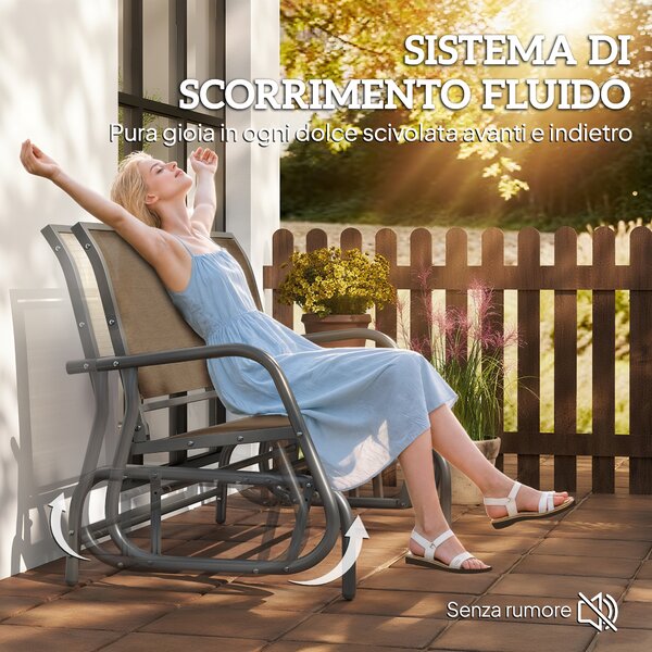 Outsunny Panchina a Dondolo 2 Posti da Giardino in Metallo e Tessuto a Rete, 120x70x85 cm, Marrone Chiaro | Aosom Italy