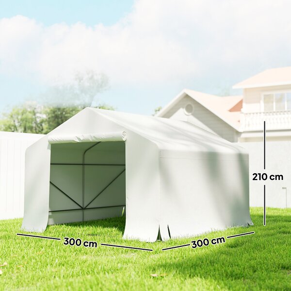 Outsunny Capanno da Giardino e Tenda Garage 3x3 m Impermeabile con Porta Avvolgibile, Metallo e PE, Bianco | Aosom Italy
