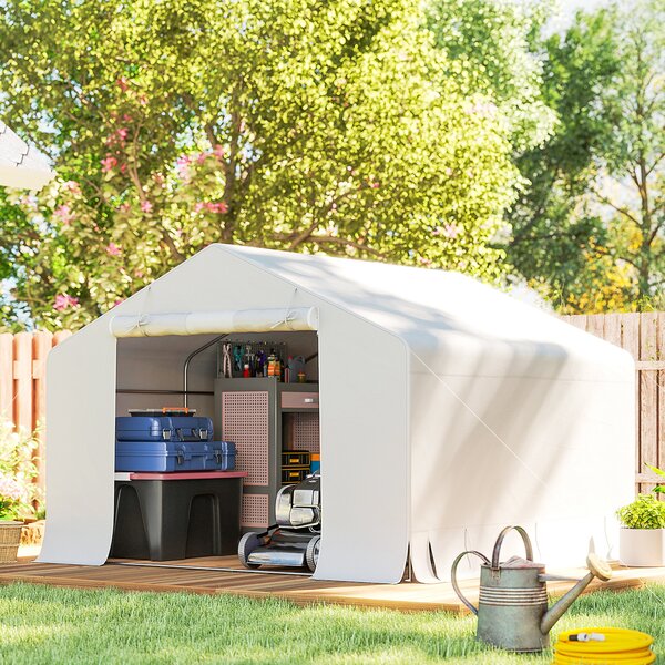 Outsunny Capanno da Giardino e Tenda Garage 3x3 m Impermeabile con Porta Avvolgibile, Metallo e PE, Bianco | Aosom Italy