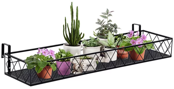 Outsunny Fioriera da Esterno con Ganci per Ringhiera, Portavasi per Balcone e Terrazzo in Metallo, 100x31x12cm, Nero|Aosom