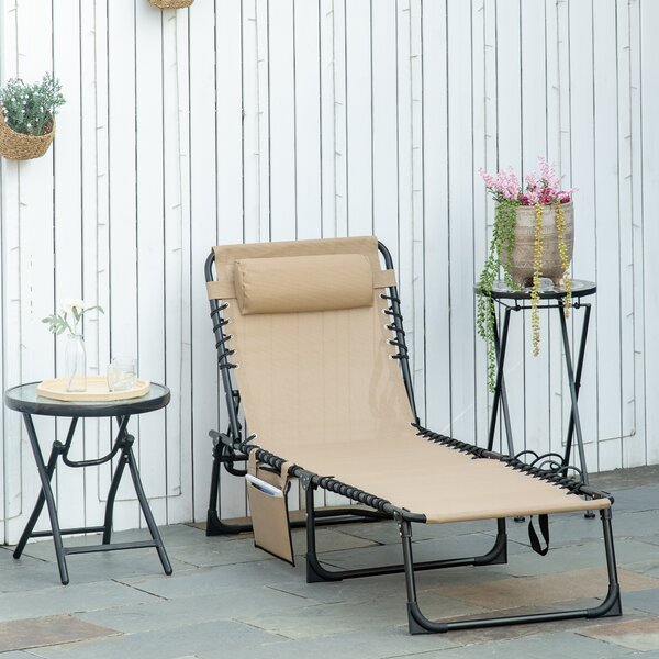 Outsunny Sdraio da Giardino Pieghevole con Schienale Reclinabile su 5 Posizioni e Cuscino, 185x58x30cm, Beige | Aosom Italy