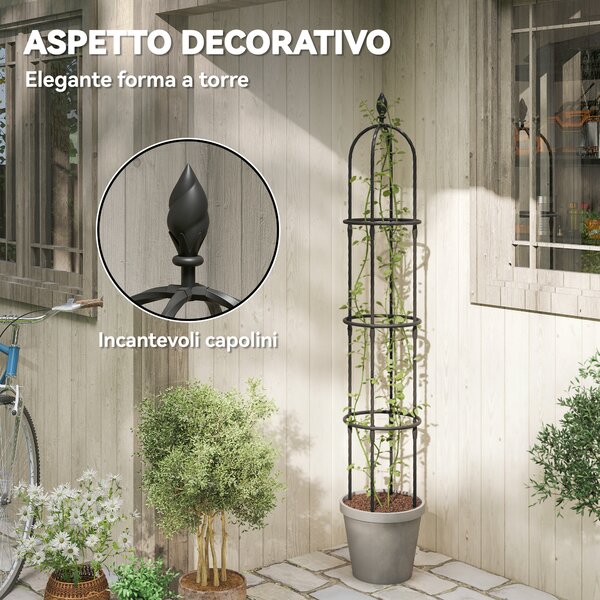 Outsunny Set 2 Supporti per Piante Rampicanti Alti 1.7 m in Acciaio Antiruggine con Decorazioni, Nero | Aosom Italy