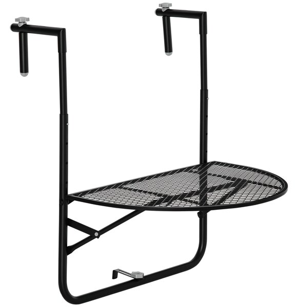 Outsunny Tavolo da Ringhiera Pieghevole, Metallo, Altezza Regolabile, Ideale per Balconi, 60x60x57-72cm, Nero|Aosom