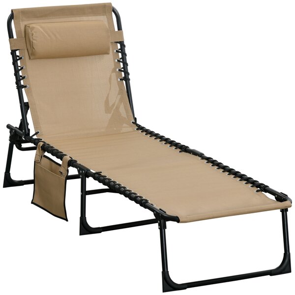 Outsunny Sdraio da Giardino Pieghevole con Schienale Reclinabile su 5 Posizioni e Cuscino, 185x58x30cm, Beige | Aosom Italy