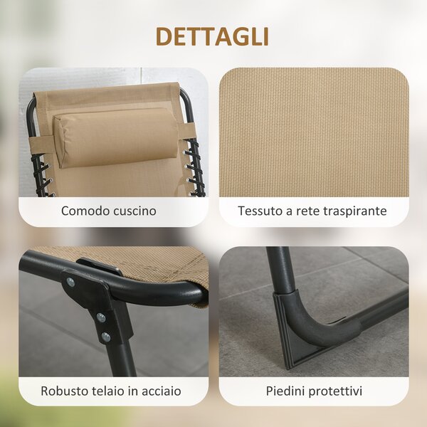 Outsunny Sdraio da Giardino Pieghevole con Schienale Reclinabile su 5 Posizioni e Cuscino, 185x58x30cm, Beige | Aosom Italy