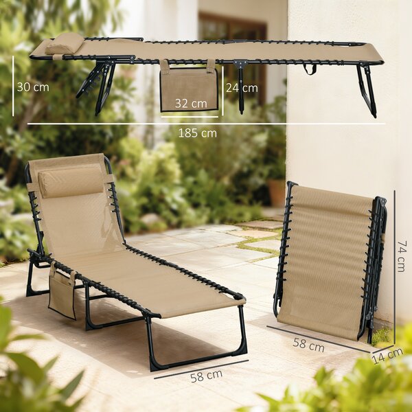 Outsunny Sdraio da Giardino Pieghevole con Schienale Reclinabile su 5 Posizioni e Cuscino, 185x58x30cm, Beige | Aosom Italy