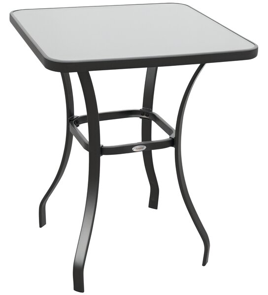 Outsunny Tavolino da Giardino in Metallo Nero, Piano in Vetro Temperato, Design Elegante, 68.5x68.5x84cm - Perfetto per Esterni|Aosom
