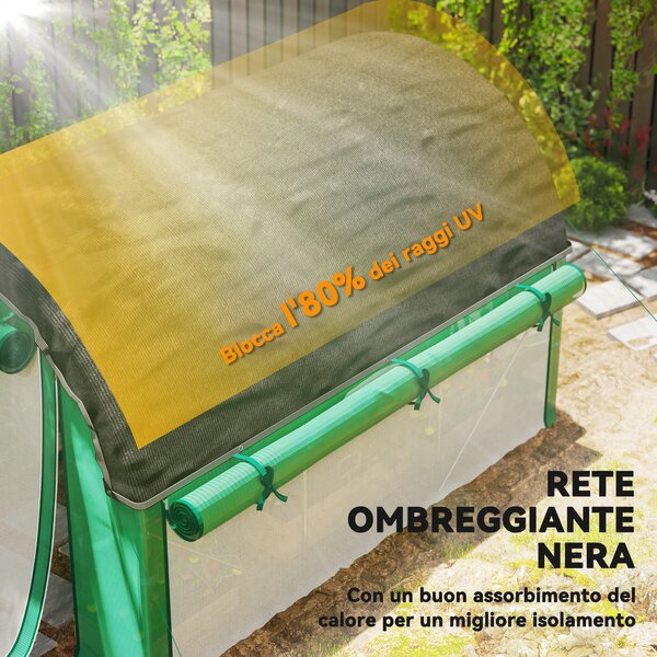 Outsunny Serra a Tunnel 3x2 m con Rete Ombreggiante Extra, Finestre e Ingresso a Zip, in PE e Acciaio, Verde | Aosom Italy