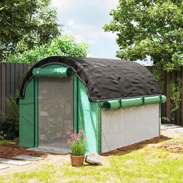 Outsunny Serra a Tunnel 3x2 m con Rete Ombreggiante Extra, Finestre e Ingresso a Zip, in PE e Acciaio, Verde | Aosom Italy