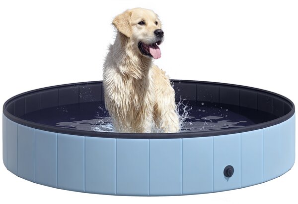 PawHut Piscina Vasca da Bagno Portatile Pieghevole per Cani Animali Domestici in PVC Azzurro Φ160 x 30cm|Aosom