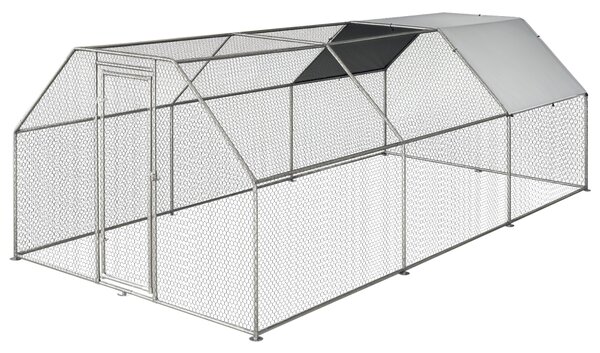 Pawhut Gabbia per Galline in Metallo Galvanizzato da esterno Porta con Blocco,Copertura e recinzione, 280x570x195cm, Argento |Aosom Italy