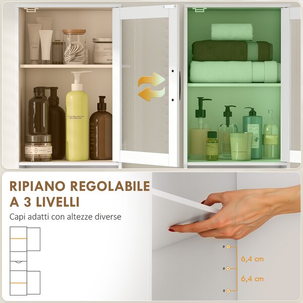 HOMCOM Colonna Bagno in Legno con 2 Armadietti, Cassetto e Ripiano Aperto, 40x30x165 cm, Bianco | Aosom Italy
