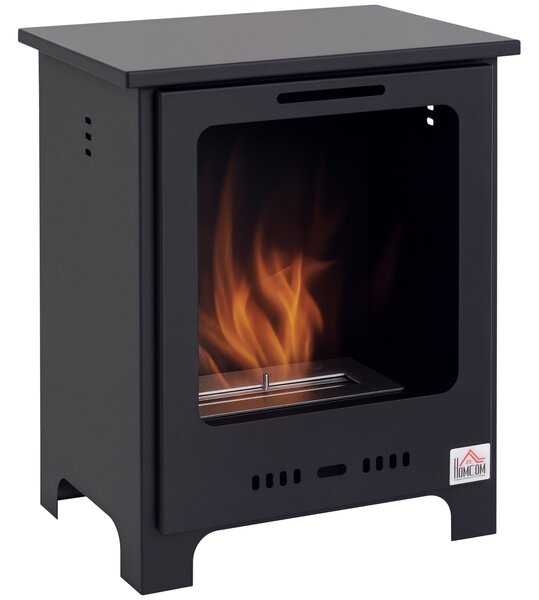 Homcom Camino a Bioetanolo Efficiente 1.5L in Acciaio Senza Canna Fumaria, fino a 0.9 L e a 3 ore , 40 x 30 x 50 cm, Nero | Aosom Italy