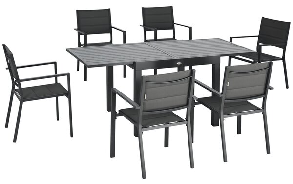 Outsunny Set da 7 pezzi con tavolo Allungabile in Alluminio e 6 sedie, Schienale alto e ampia seduta a rete, Grigio | Aosom Italy