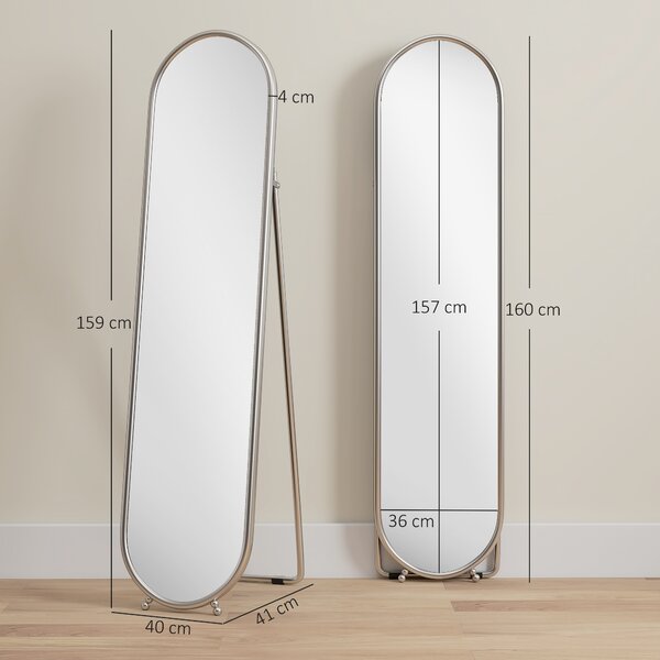 HOMCOM Specchio a Figura Intera da Terra con Supporto Pieghevole, Vetro e Metallo, 40x4x160 cm, Argento | Aosom Italy