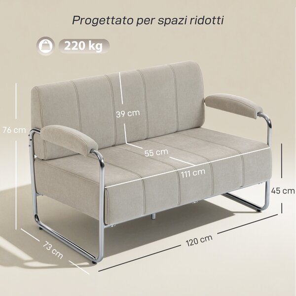 HOMCOM Divano 2 Posti Moderno Rivestito in Ciniglia Beige, in Acciaio, Spugna e Pannello Multistrato, 120x73x76 cm | Aosom Italy