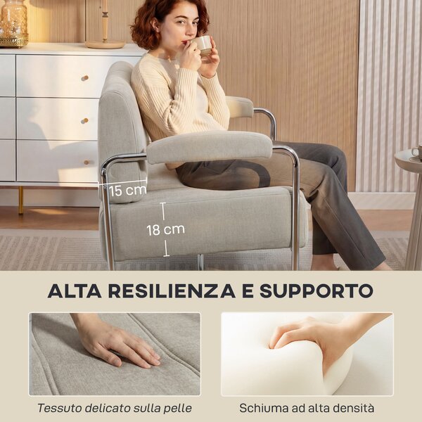 HOMCOM Divano 2 Posti Moderno Rivestito in Ciniglia Beige, in Acciaio, Spugna e Pannello Multistrato, 120x73x76 cm | Aosom Italy
