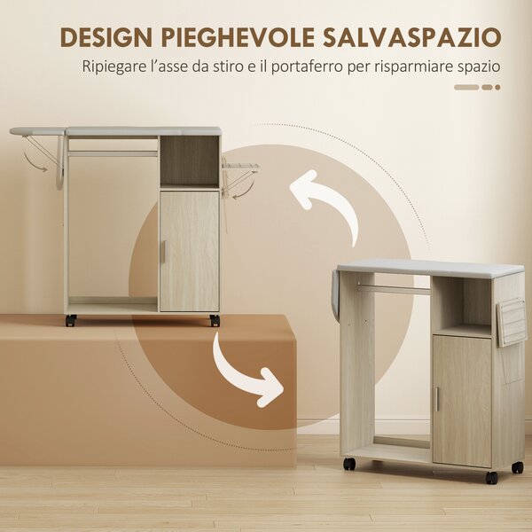 HOMCOM Mobile Asse da Stiro con Piano d'Appoggio Effetto Lino, 3 Ripiani a Cubo e Guida, 127x42.5x99 cm, Multicolore | Aosom Italy