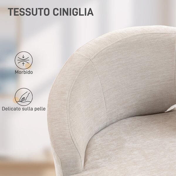 HOMCOM Sedia Moderna Rivestita in Chenille Bianco Crema con Schienale ad Arco, 69x65x67 cm | Aosom Italy