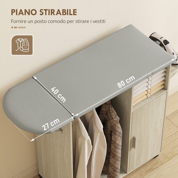 HOMCOM Mobile Asse da Stiro con Piano d'Appoggio Effetto Lino, 3 Ripiani a Cubo e Guida, 127x42.5x99 cm, Multicolore | Aosom Italy
