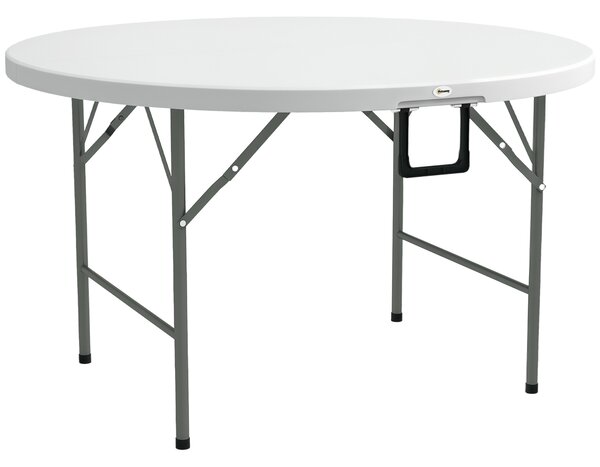 Outsunny Tavolo Pieghevole per Giardino e Campeggio, in Acciaio e HDPE, Ø122x73 cm, Grigio e Bianco|Aosom