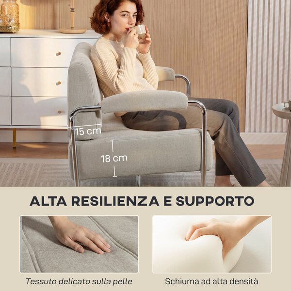 HOMCOM Divano 3 Posti Moderno Rivestito in Ciniglia Beige, in Acciaio, Spugna e Pannello Multistrato, 174x75x76 cm | Aosom Italy