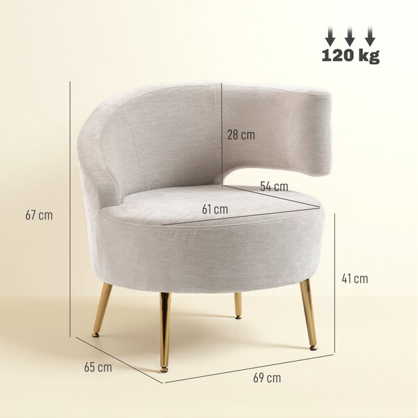HOMCOM Sedia Moderna Rivestita in Chenille Bianco Crema con Schienale ad Arco, 69x65x67 cm | Aosom Italy