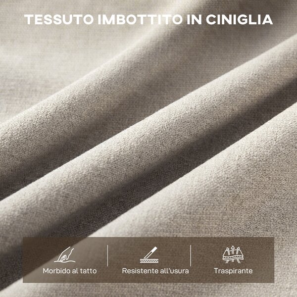 HOMCOM Divano 3 Posti Moderno Rivestito in Ciniglia Beige, in Acciaio, Spugna e Pannello Multistrato, 174x75x76 cm | Aosom Italy
