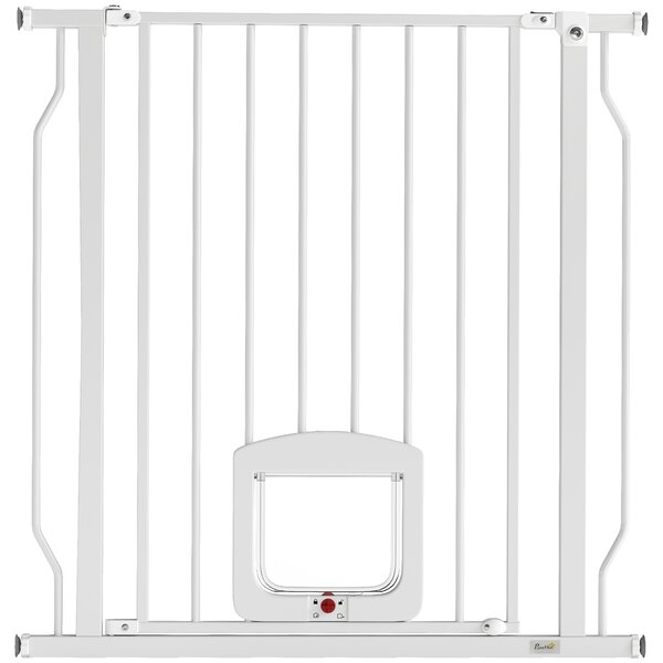 PawHut Cancello per Cani e Gatti Estensibile con Gattaiola Integrata, in Acciaio e ABS, 75-85x2x76 cm, Bianco | Aosom Italy