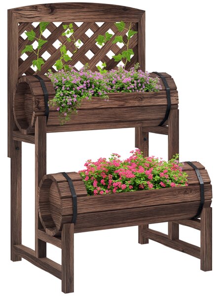 Outsunny Fioriera da Esterno a 2 Livelli con Fori di Drenaggio e Griglia, in Legno di Abete, 42x49x80 cm, Marrone|Aosom