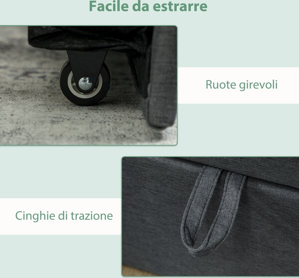 HOMCOM Letto Singolo con Secondo Letto Estraibile, Rivestimento in Tessuto e Braccioli, 205x181x70 cm, Grigio Scuro | Aosom Italy