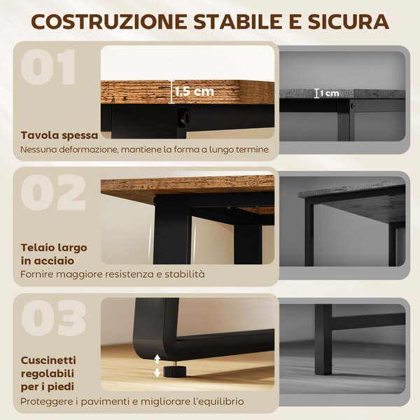 HOMCOM Scrivania per Camera Stile Industriale con Angoli Arrotondati, in Legno e Acciaio, 120x60x76 cm, Nero e Marrone | Aosom Italy