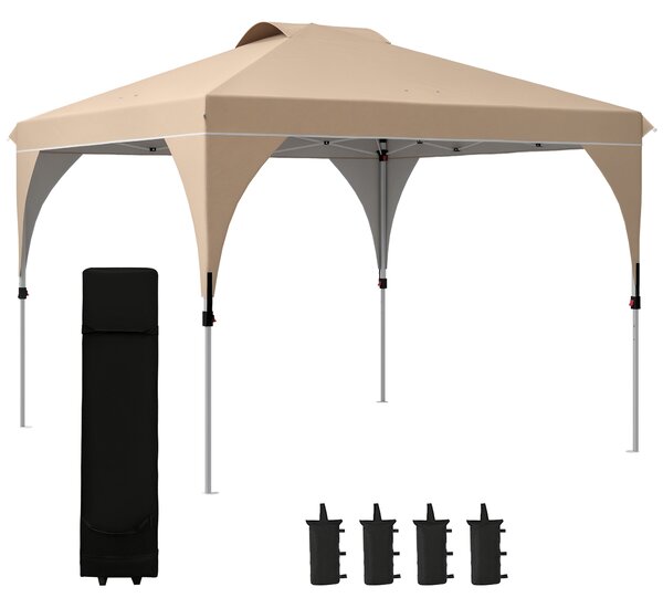 Outsunny Gazebo da Giardino 3x3 m Pieghevole con Altezza Regolabile e Borsa di Trasporto con Ruote, Beige|Aosom