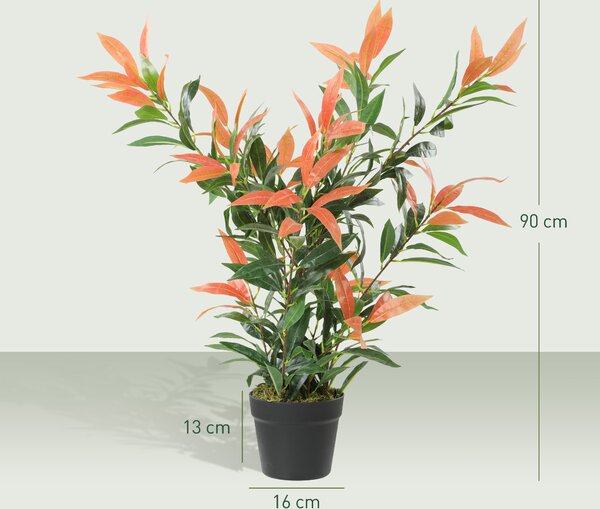 HOMCOM Photinia artificiale con 300 foglie, rami regolabili, 45 x 45 x 90 cm, Rosso e Verde | Aosom Italy