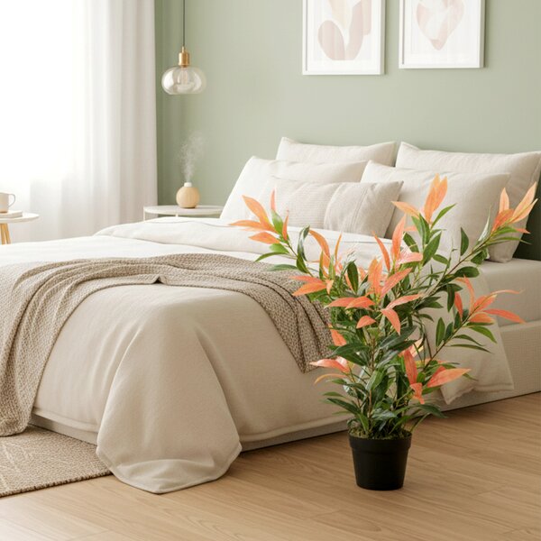 HOMCOM Photinia artificiale con 300 foglie, rami regolabili, 45 x 45 x 90 cm, Rosso e Verde | Aosom Italy
