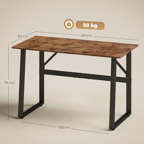 HOMCOM Scrivania per Camera Stile Industriale con Angoli Arrotondati, in Legno e Acciaio, 120x60x76 cm, Nero e Marrone | Aosom Italy