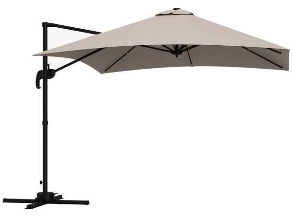 Outsunny Ombrellone 3x3 m a Braccio con 8 Stecche, Pedale e Manovella, in Alluminio e Poliestere, color Khaki|Aosom