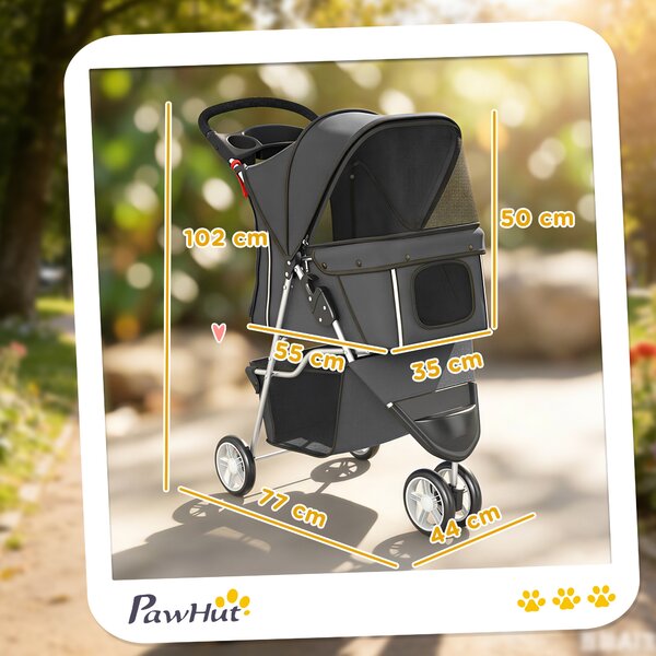 PawHut Passeggino per Cani Pieghevole con Portabicchieri e Cestino, 77x44x102 cm, Grigio Carbone | Aosom Italy
