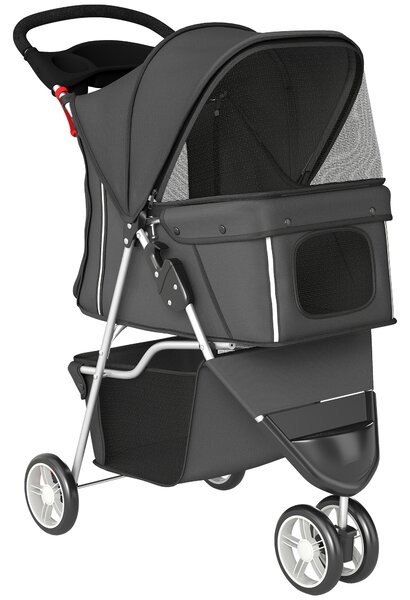 PawHut Passeggino per Cani Pieghevole con Portabicchieri e Cestino, 77x44x102 cm, Grigio Carbone | Aosom Italy