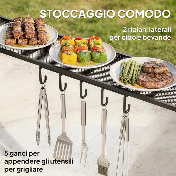 Outsunny Gazebo per Barbecue con 2 Mensole Laterali e Ganci, Acciaio e Poliestere, 2.4 x 1.5 m, Grigio Scuro | Aosom Italy
